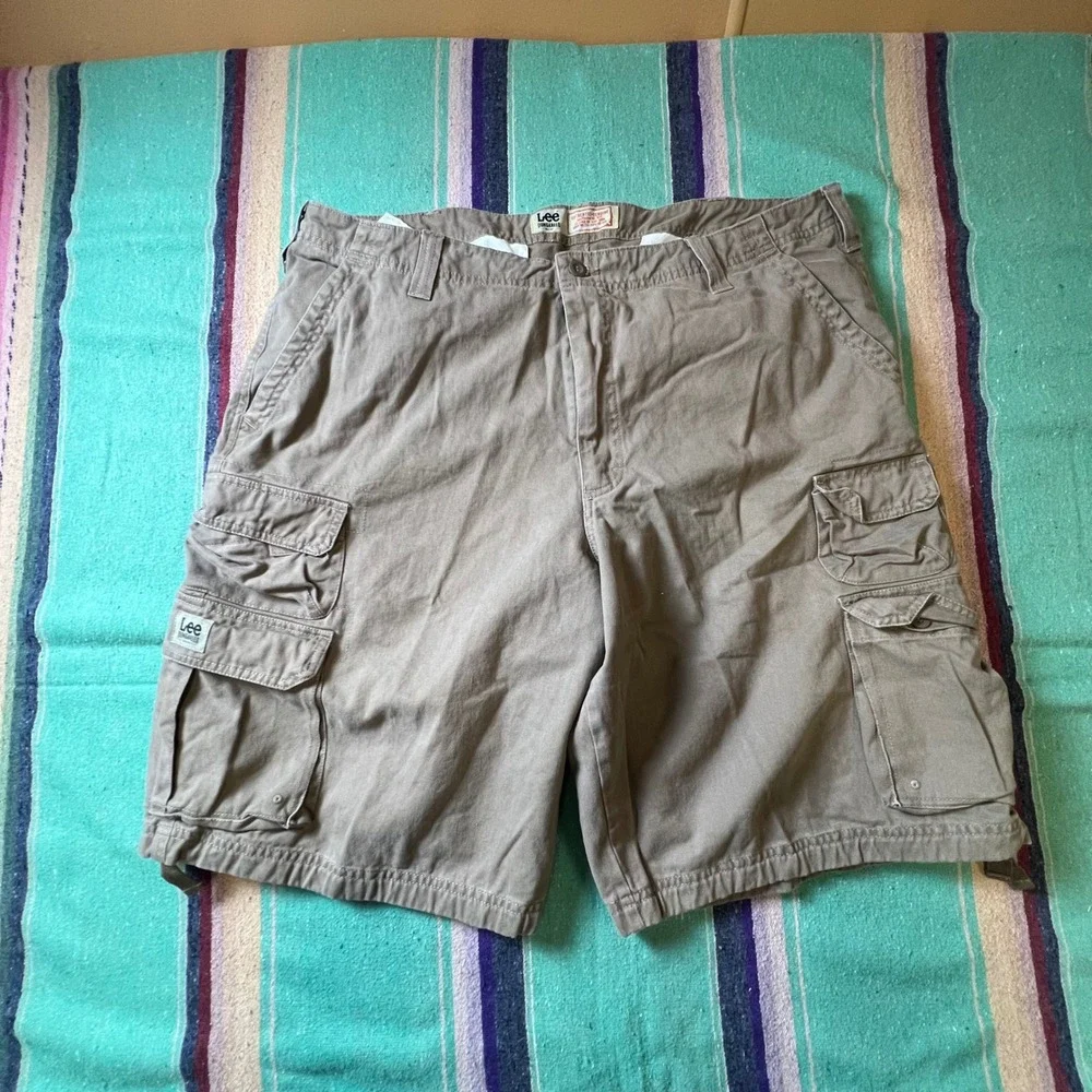 Lee Cargo Shorts Mens 40 Khaki Tan Dungarees Cotton Utility Workwear Hiking